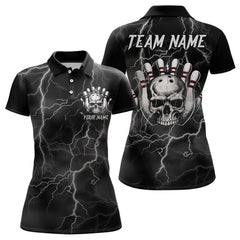 Maxcorners Skull Bowling League Shirt Men Bowling Jersey Team Lightning Thunder Bowling Polo Shirt