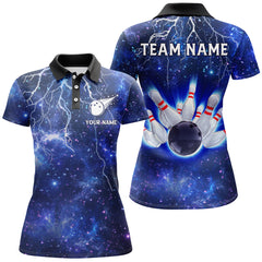 Maxcorners Custom Navy Bowling Polo Shirt For Women Lightning Thunder Bowling Jersey Team League