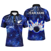 Maxcorners Custom Navy Bowling Polo Shirt For Men Lightning Thunder Bowling Jersey Team League