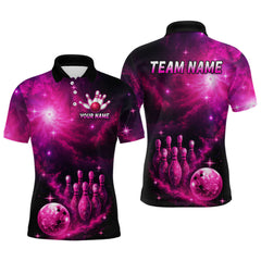 Maxcorners Custom Pink Galaxy Bowling Shirts for Women Men Bowling Jersey for Team Bowl Outfit MT3107