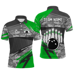 Maxcorners Green Camo Bowling Shirts for Women Men Custom Team Bowling Polo & 1/4 Zip Shirt