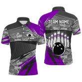Maxcorners Purple Camo Bowling Shirts for Women Men Custom Team Bowling Polo & 1/4 Zip Shirt