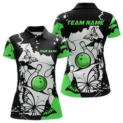 Maxcorners Custom Green Butterflies Bowling Shirt for Men Women Team Bowling Polo&Quater Zip