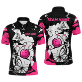 Maxcorners Custom Pink Butterflies Bowling Shirt for Men Women Team Bowling Polo&Quater Zip