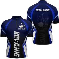 Maxcorners Custom Blue Bowling Shirt for Men Women Team Bowling Jerseys Polo 1/4 Zip LM1506