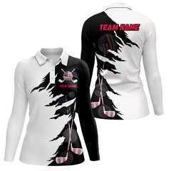 Maxcorners Crack Patriotic Golf Polo Shirt Custom American Flag Golf Polo For Women Golf Shirt