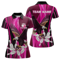 Maxcorners Custom Pink Eagle Bowling Shirt for Men Women Team Bowling Polo Shirts & 1/4 Zip LM2504