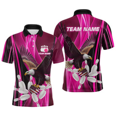Maxcorners Custom Pink Eagle Bowling Shirt for Men Women Team Bowling Polo Shirts & 1/4 Zip LM2504