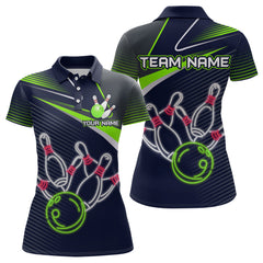 Maxcorners Custom Green&Blue Bowling Shirts for Men Women Team Bowling Polo & 1/4 Zip Shirt LM1008