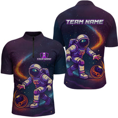 Maxcorners Custom Astronaut Bowling Shirts for Women Men Team Galaxy Bowling Polo and 1/4 Zip LM1109