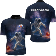 Maxcorners Custom Astronaut Bowling Shirts for Men Women Team Bowling Polo & Quarter Zip Shirts 1 LM1008