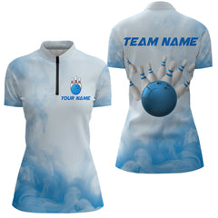 Maxcorners Blue Smoke Bowling Shirts for Women Men Team Custom Bowling Jerseys for Bowlers MT3107