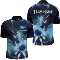 Maxcorners Custom Dragon Bowling Shirt Blue Thunder Bowling Jersey for Men Women Team LM184