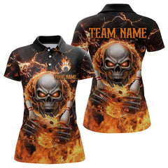 Maxcorners Skull Bowling Shirt Custom Thunder Flaming Bowling Jersey for Men Women Team LM184