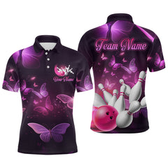 Maxcorners Purple Butterflies Bowling Shirts Men Women Team Bowling Jerseys Polo and Zip Shirt