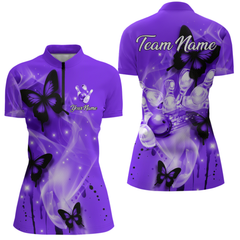 Maxcorners Custom Purple Butterflies Bowling Shirts for Men Women Team MT2108