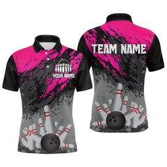 Maxcorners Custom Pink Bowling Shirt forMen Women Team Bowling Jersey Bowling Polo & 1/4 Zip Shirt