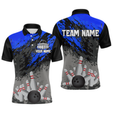 Maxcorners Custom Blue Bowling Shirt forMen Women Team Bowling Jersey Bowling Polo & 1/4 Zip