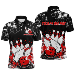 Maxcorners Red Watercolor Bowling Shirts Men Women Team Custom Bowling Polo & 1/4 Zip Shirt TU0506