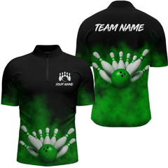 Maxcorners Green Smoke Bowling Shirts for Men Women Team Personalized Bowling Polo and Quarter Zip MT2108