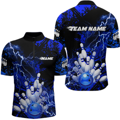 Maxcorners Blue Thunder Lightning Bowling Shirt Custom Colorful Bowling Jersey Men Women Team LM0705