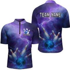 Maxcorners Custom Purple Lightning Bowling Shirts for Men Women Team LM3010
