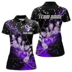 Maxcorners Custom Purple Lightning Bowling Shirts for Men Women Team Bowling Polo & 1/4 Zip LM1625
