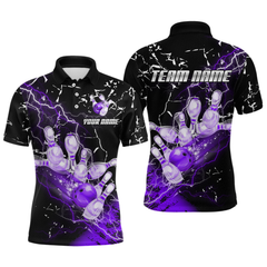 Maxcorners Custom Purple Lightning Bowling Shirts for Men Women Team Bowling Polo & 1/4 Zip LM1625