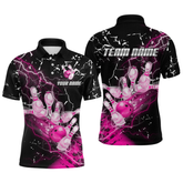 Maxcorners Custom Pink Lightning Bowling Shirts for Men Women Team Bowling Polo & 1/4 Zip LM1625