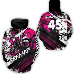 Maxcorners Custom Pink Motocross Racing Hoodie Jersey Dirt Bike Hoodie Zip Biker Men Women MT2709