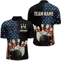 Maxcorners American Flag Bowling Shirt for Men Women Custom Patriotic Bowling Shirt Bowling Apparel LM133