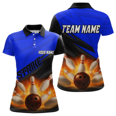 Maxcorners Custom Flaming Blue Bowling Shirts for Women Men Team Bowling Polo & Quarter Zip LM1506