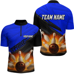 Maxcorners Custom Flaming Blue Bowling Shirts for Women Men Team Bowling Polo & Quarter Zip LM1506