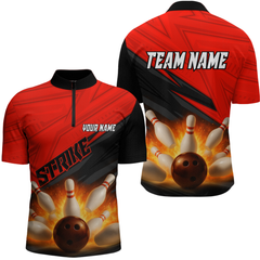 Maxcorners Custom Flaming Red Bowling Shirts for Women Men Team Bowling Polo & Quarter Zip LM1506