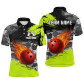 Maxcorners Custom Lime Green Bowling Shirt for Men Women Team Bowling Jerseys Polo 1/4 Zip LM1506
