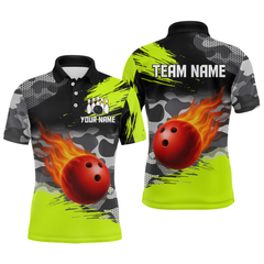 Maxcorners Custom Lime Green Bowling Shirt for Men Women Team Bowling Jerseys Polo 1/4 Zip LM1506