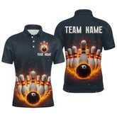 Maxcorners Custom Flaming Bowling Shirt for Men Women Fire Bowling Polo Shirts & Quarter Zip LM2504