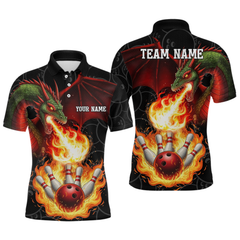 Maxcorners Flaming Dragon Bowling Shirt Custom for Men Women Bowling Team League LM0705