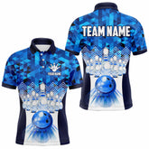 Maxcorners Blue Bowling Shirt For Men 3D Custom Name Bowling Jersey Shirts Team Polo & Quarter-Zip