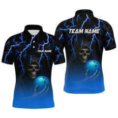 Maxcorners Custom Blue Thunder Skeleton Bowling Jersey for Men Bowling Polo & 1/4 Zip Bowling Team Shirts LM0803
