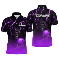 Maxcorners Custom Purple Thunder Skeleton Bowling Jersey for Men Bowling Polo & 1/4 Zip Bowling Team Shirts LM0803