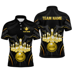 Maxcorners Black And Gold Custom Name Bowling Jerseys For Men Bowling Team Shirts Bowling Pin And Ball