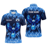 Maxcorners Blue Flame Eagle Custom Bowling Team Shirts For Men Fire Bowling League Polo & 1/4 Zip Shirt