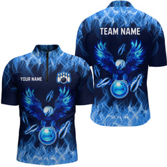 Maxcorners Blue Flame Eagle Custom Bowling Team Shirts For Men Fire Bowling League Polo & 1/4 Zip Shirt