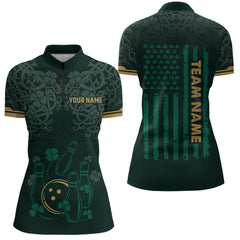 Maxcorners Custom Name St Patrick'S Day Us Flag Bowling Shirt Men Team Polo & 1/4 Zip Shirts Bowling Team