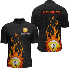 Maxcorners Custom 9 Ball Flaming Billiard Shirts for Men Billiard Team Shirts Billiard League LM2007