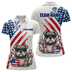 Maxcorners Funny US Flag French Bulldog Bowling Men Polo & 1/4 Zip Shirts Bowling Team Jersey MT2306