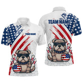 Maxcorners Funny US Flag French Bulldog Bowling Men Polo & 1/4 Zip Shirts Bowling Team Jersey MT2306