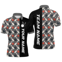 Maxcorners Dark Grey Bowling Pattern Custom Men Bowling Polo & Quarter-Zip Shirts Bowling Team Jerseys Lm243