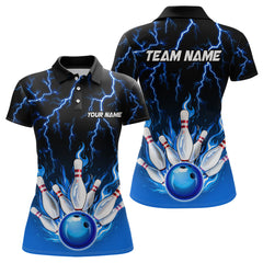 Maxcorners Blue Thunder Bowling Custom Men Bowling Shirt Polo & Quarter-Zip Bowling Team Shirts LM1625